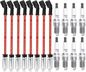 Sps009d Ticanee 8x Spark Plugs And Wires For Chevy 5.3l Plug Wire 10.2mm Red