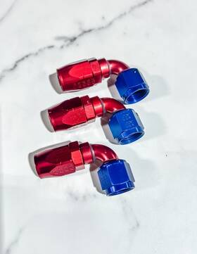 209008 Xrp # #8 Reusable Double Swivel 90 Degree Hose End Aluminum Blue/red
