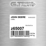 Z65007 Label Fits John Deere (surplus Open Box). Fixed Price $120.71.