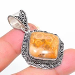 Fossil Coral Gemstone Pendant Handmade Christmas Gift Vintage Jewelry 2" Vp 2747. Fixed Price $9.71.